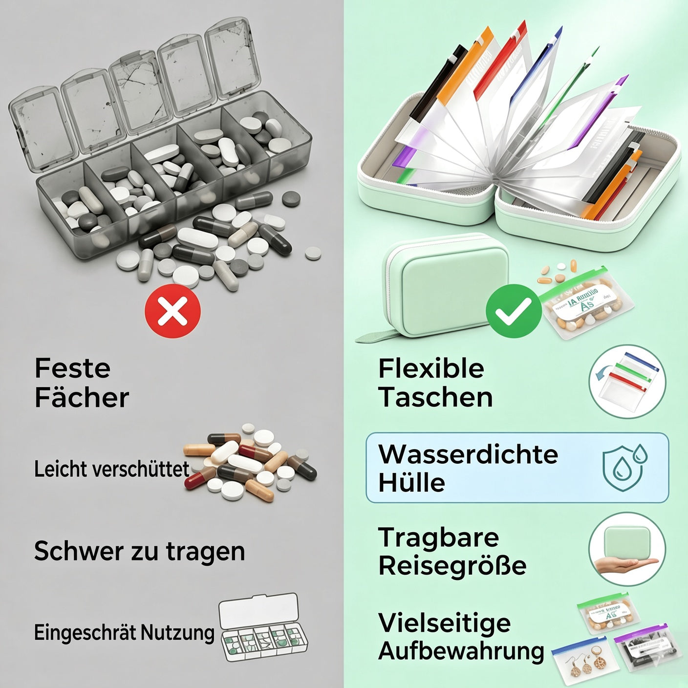 🥳 2026 TOP-ANGEBOT 💞 BIS ZU 50 % RABATT!! 💊 A8 wasserdichter Organizer mit 14 farbcodierten Fächern – kompakter Reise-Medikamenten-Organizer für Tabletten, Vitamine & Nahrungsergänzungsmittel