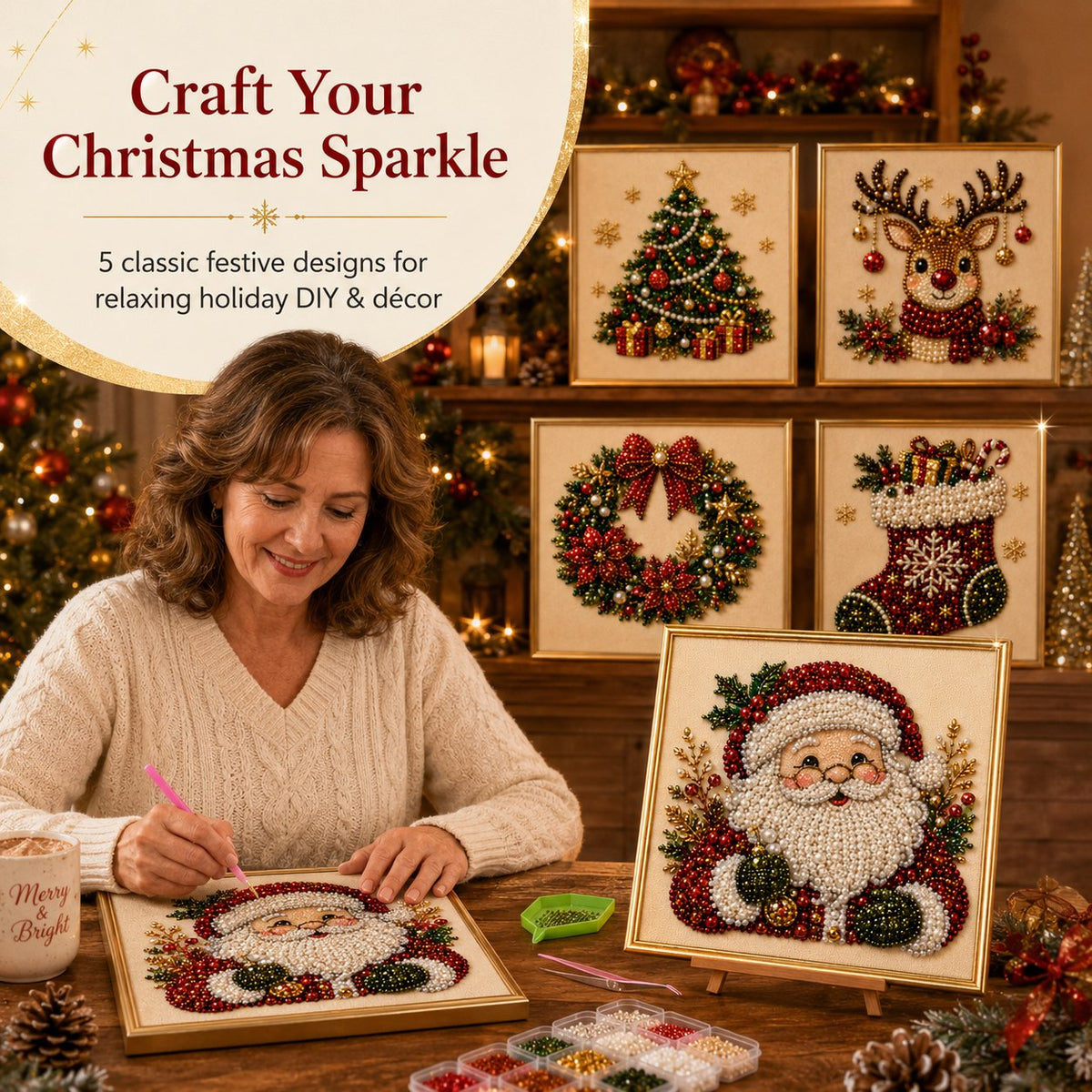 ✨ 3D-Weihnachtsperlen-Bastelset – Entspannende DIY-Weihnachtsdekoration
