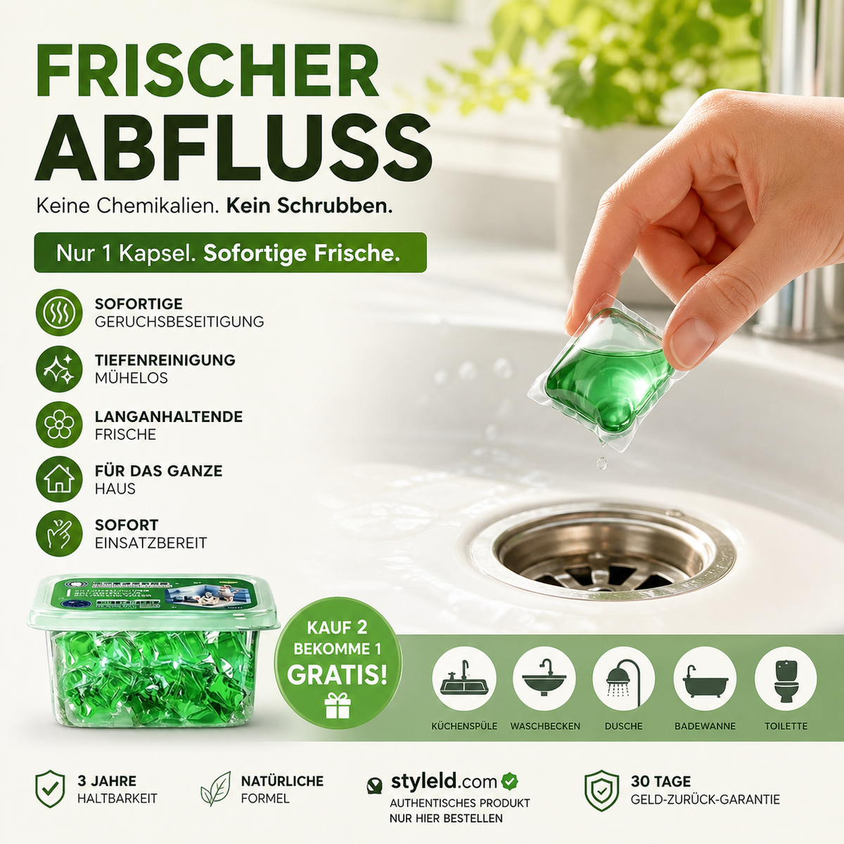 🏠💧 50 % Rabatt! Abfluss‑Deodorant‑Tabs – Bio‑Enzym‑Formel neutralisiert Gerüche direkt an der Quelle. Sofortiger Frischeduft, ohne aggressive Chemikalien. Verabschieden Sie sich von unangenehmen Gerüchen.