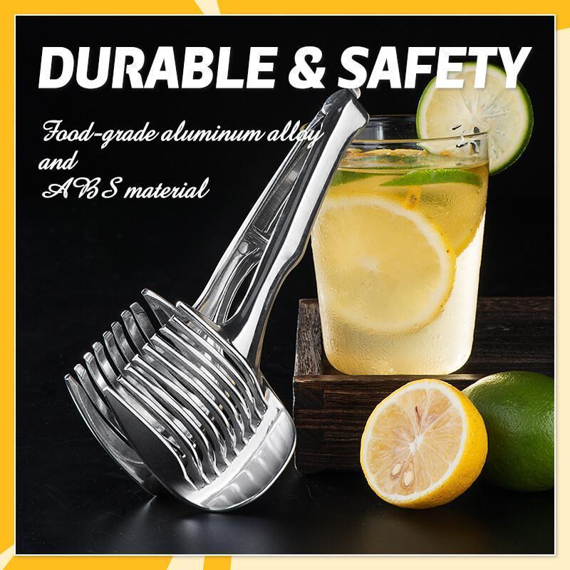🍋 JETZT 50 % RABATT! Kreativer Küchen-Schneidehelfer aus lebensmittelechter Aluminiumlegierung, handlicher Schneidehalter zum schnellen Schneiden von Zitronen, Tomaten, Zwiebeln sowie weichem Obst und Gemüse