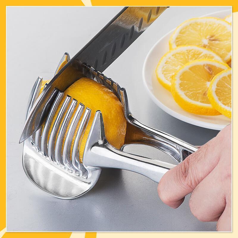 🍋 JETZT 50 % RABATT! Kreativer Küchen-Schneidehelfer aus lebensmittelechter Aluminiumlegierung, handlicher Schneidehalter zum schnellen Schneiden von Zitronen, Tomaten, Zwiebeln sowie weichem Obst und Gemüse