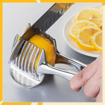 🍋 JETZT 50 % RABATT! Kreativer Küchen-Schneidehelfer aus lebensmittelechter Aluminiumlegierung, handlicher Schneidehalter zum schnellen Schneiden von Zitronen, Tomaten, Zwiebeln sowie weichem Obst und Gemüse