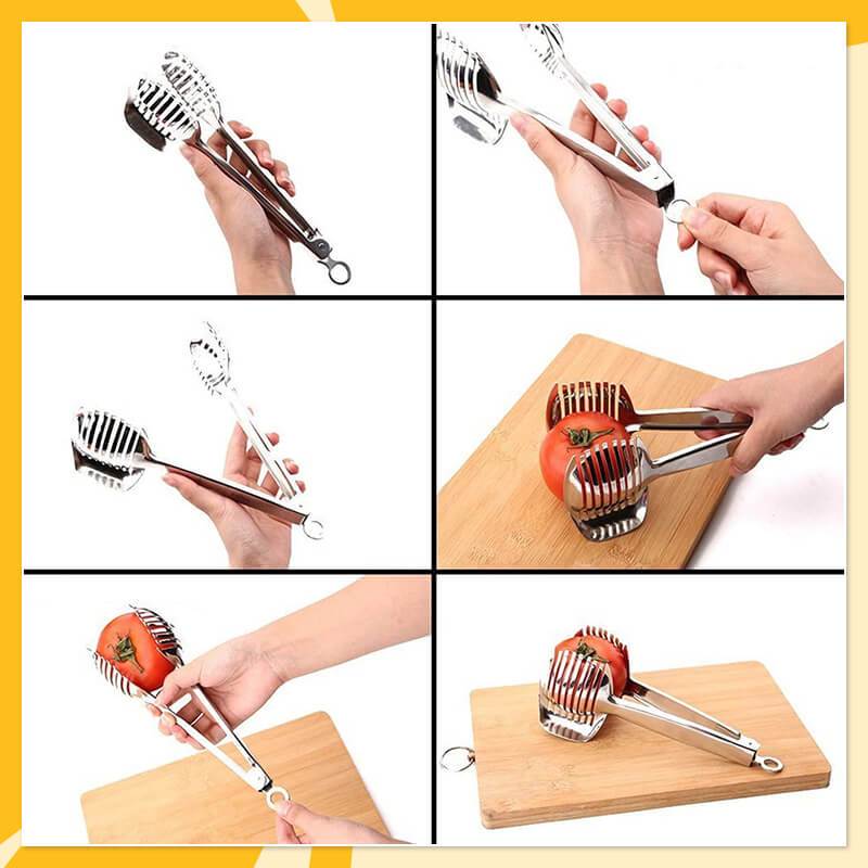 🍋 JETZT 50 % RABATT! Kreativer Küchen-Schneidehelfer aus lebensmittelechter Aluminiumlegierung, handlicher Schneidehalter zum schnellen Schneiden von Zitronen, Tomaten, Zwiebeln sowie weichem Obst und Gemüse