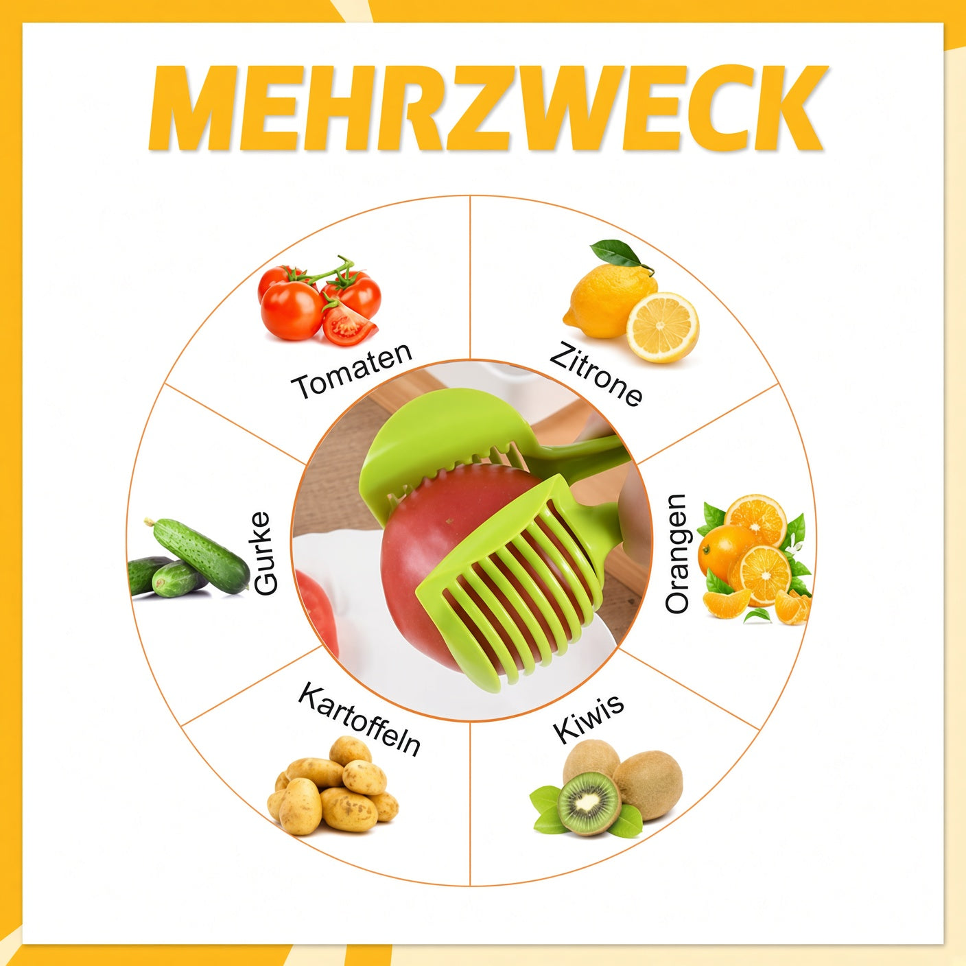 🍋 JETZT 50 % RABATT! Kreativer Küchen-Schneidehelfer aus lebensmittelechter Aluminiumlegierung, handlicher Schneidehalter zum schnellen Schneiden von Zitronen, Tomaten, Zwiebeln sowie weichem Obst und Gemüse